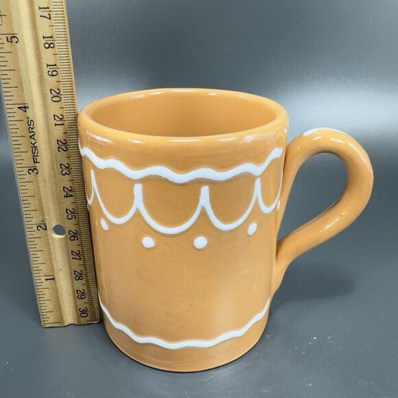 Pier 1 Coffee Mug Cup Brown Gingerbread White Swirl Mug Hand Painted Italy - Picture 2 of 11